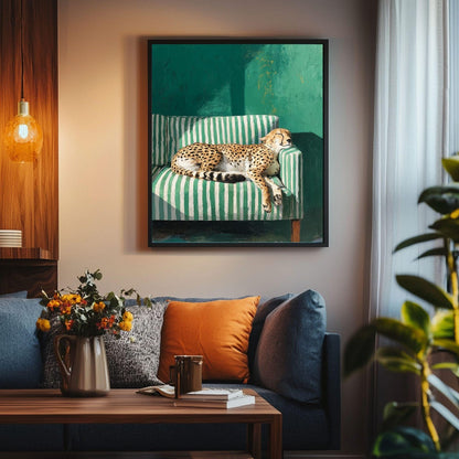 Sleeping Leapord on Green sofa Single Wall art