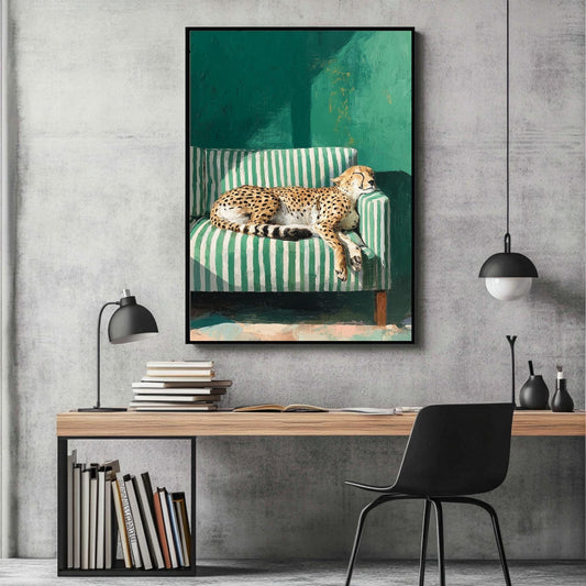 Sleeping Leapord on Green sofa Single Wall art