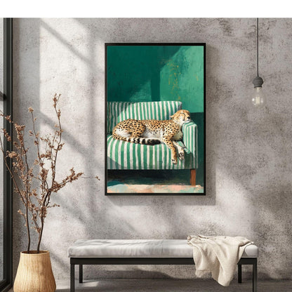 Sleeping Leapord on Green sofa Single Wall art