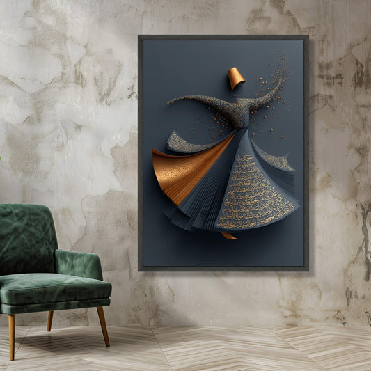 Whirling Dervish Dance Canvas, Arabic Calligraphy Wall Art, Spiritual Sufi Art