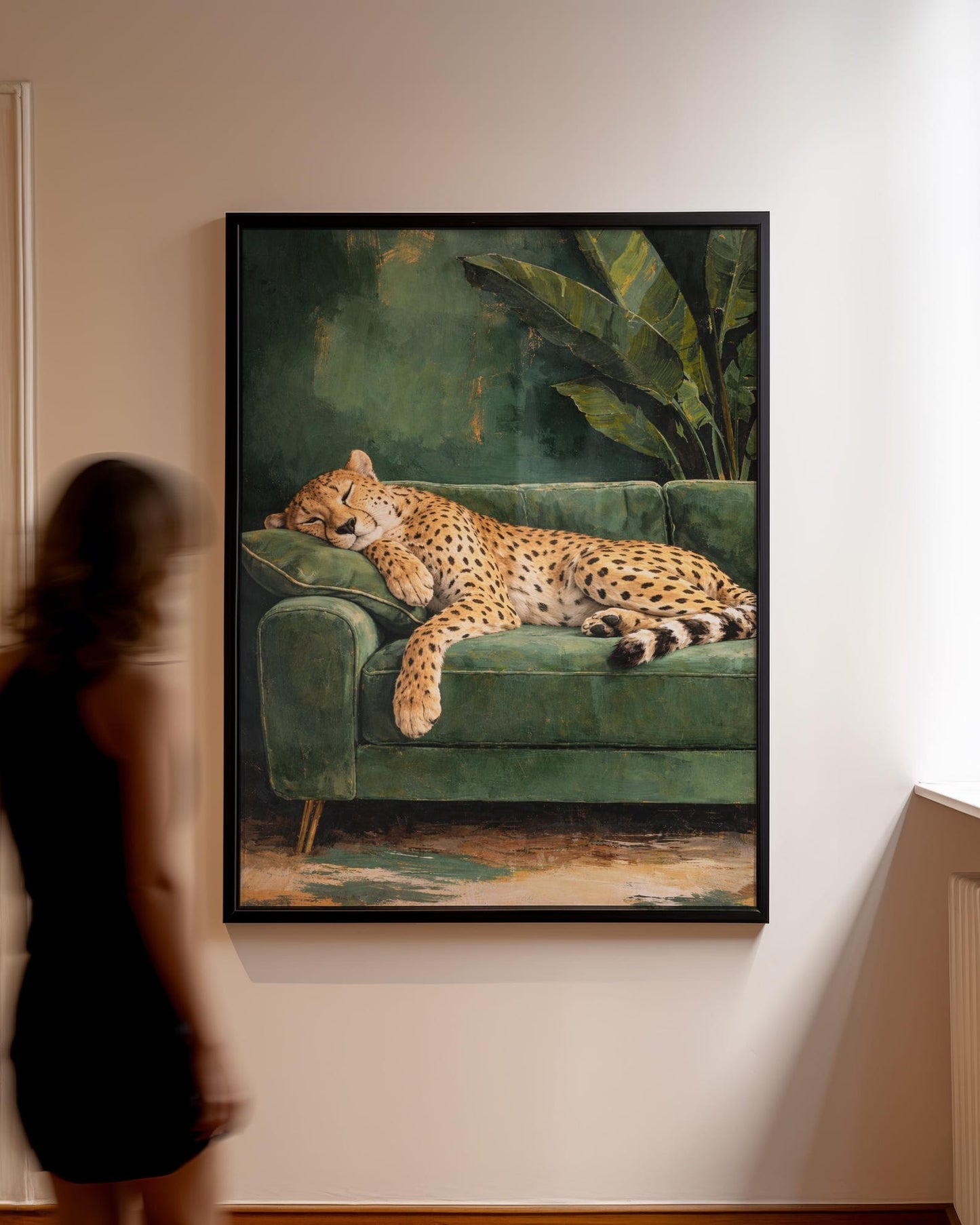 Sleeping Leapord on Green sofa Single Wall art