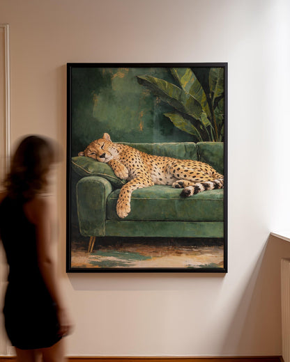 Sleeping Leapord on Green sofa Single Wall art