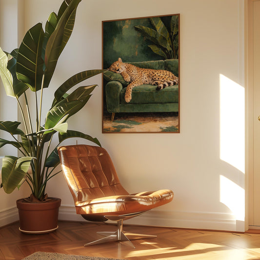 Sleeping Leapord on Green sofa Single Wall art