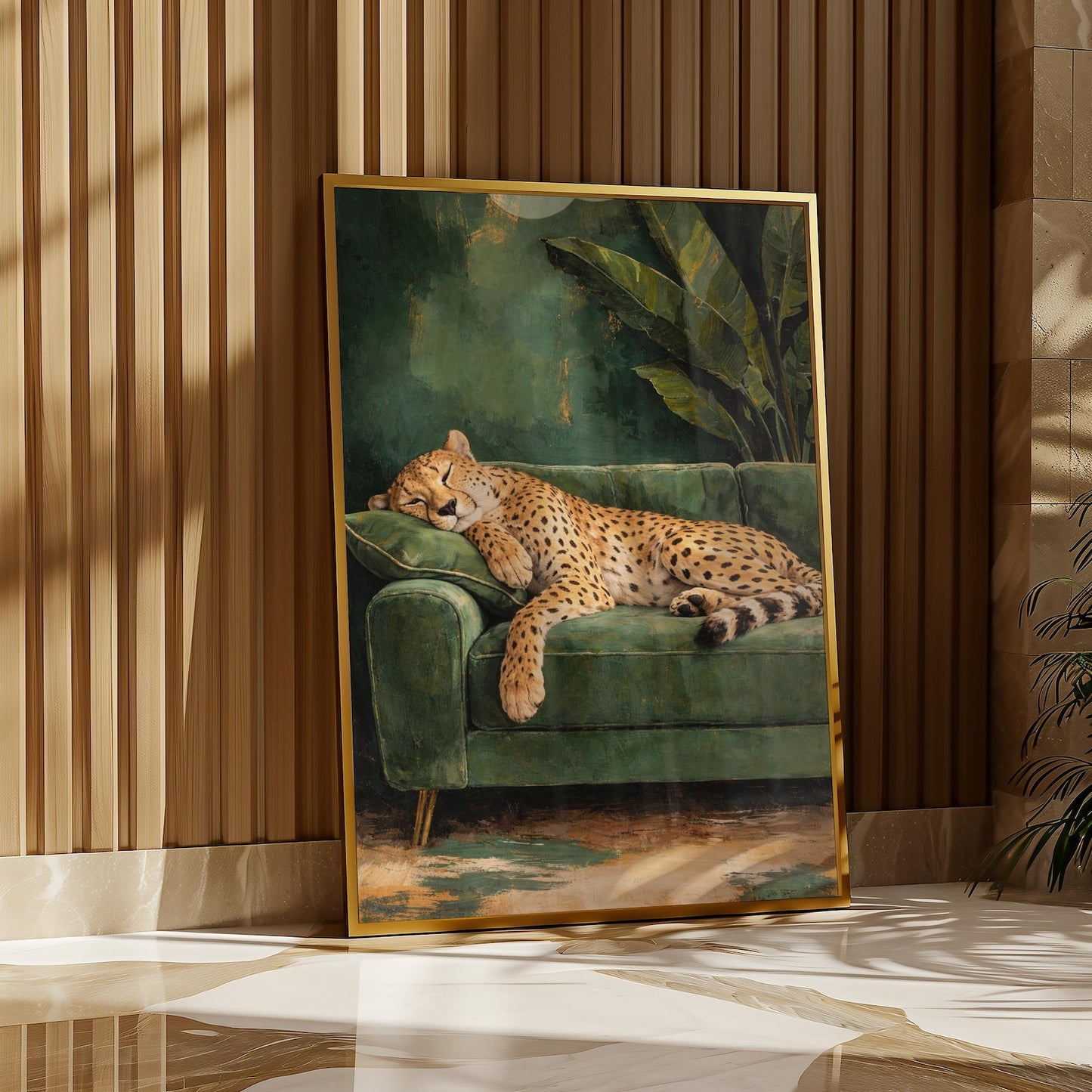 Sleeping Leapord on Green sofa Single Wall art