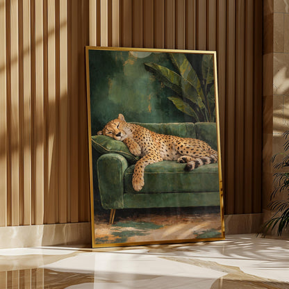 Sleeping Leapord on Green sofa Single Wall art