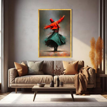 Whirling Dervish Dance Canvas, Traditional Sufi Art, Spiritual Movement Wall Art