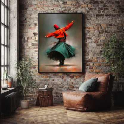 Whirling Dervish Dance Canvas, Traditional Sufi Art, Spiritual Movement Wall Art