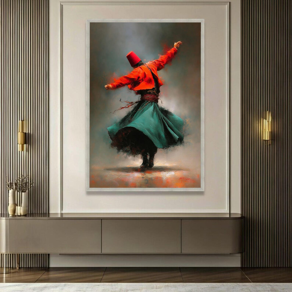 Whirling Dervish Dance Canvas, Traditional Sufi Art, Spiritual Movement Wall Art