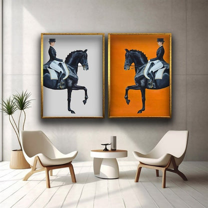 Horse Running White and Orange l Wall Art