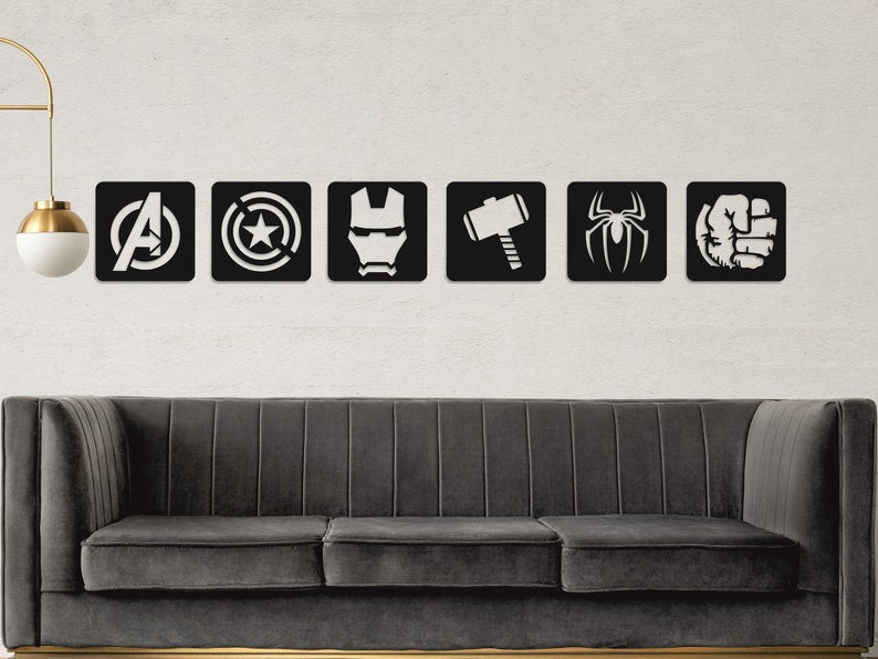 Set of 6 | Avengers; Thor, Hulk, Spiderman, Ironman, Captain America Signs Metal Art