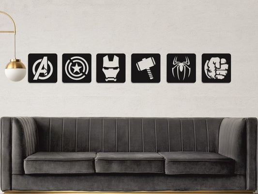 Set of 6 | Avengers; Thor, Hulk, Spiderman, Ironman, Captain America Signs Metal Art