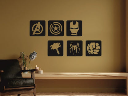 Set of 6 | Avengers; Thor, Hulk, Spiderman, Ironman, Captain America Signs Metal Art