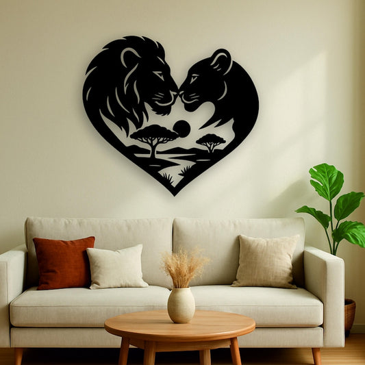 Lion Couple Heart Wall Art