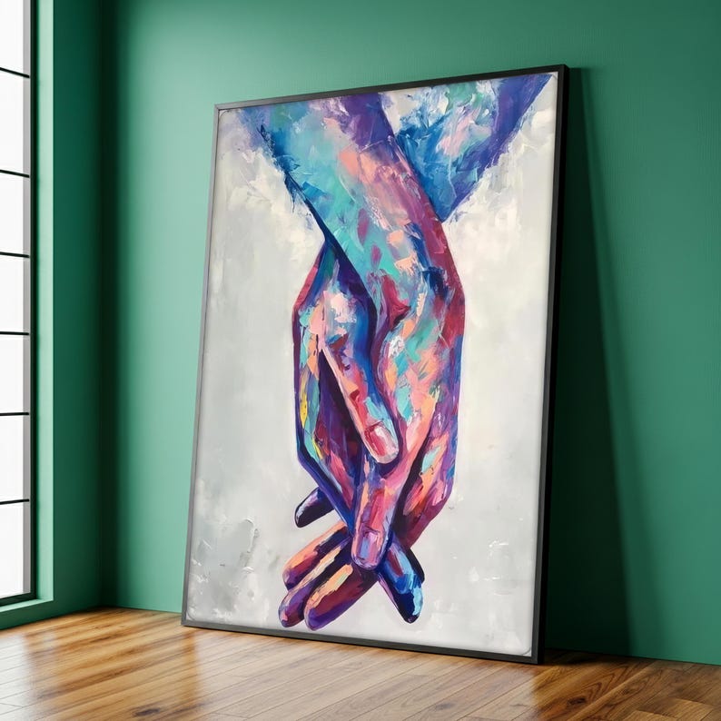 Colorful Holding Hands Canvas Printing, Abstract Love Wall Art