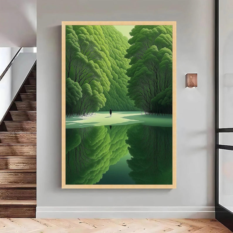 Forest Green Trees Reflection Canvas Wall Art Frame