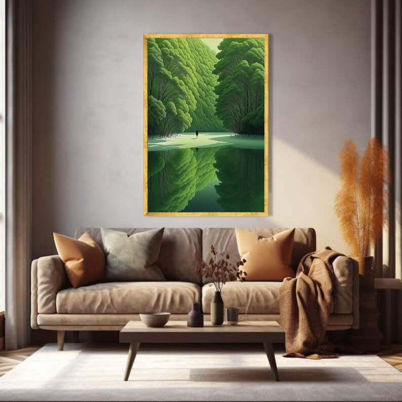 Forest Green Trees Reflection Canvas Wall Art Frame