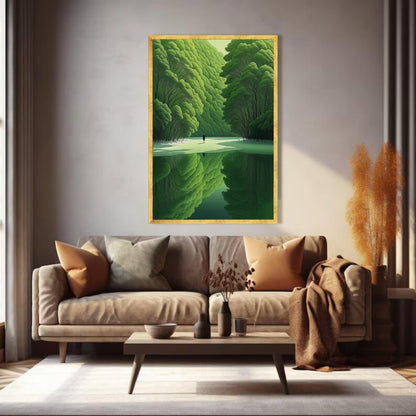 Forest Green Trees Reflection Canvas Wall Art Frame