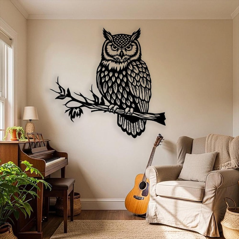 Owl Branch Metal Wall Art