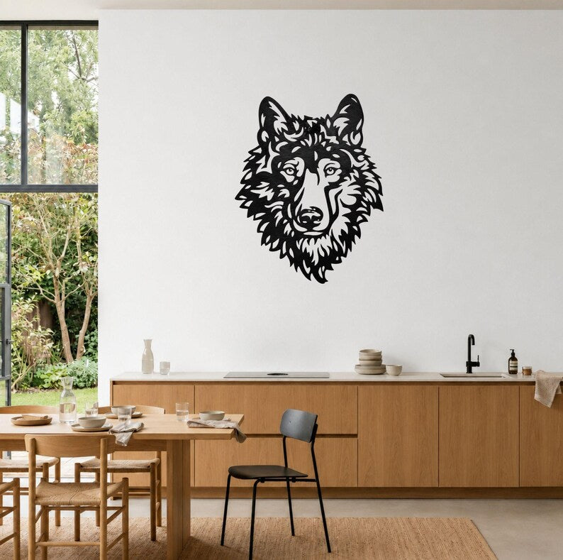 Minimalist Wolf Head Metal Wall Art