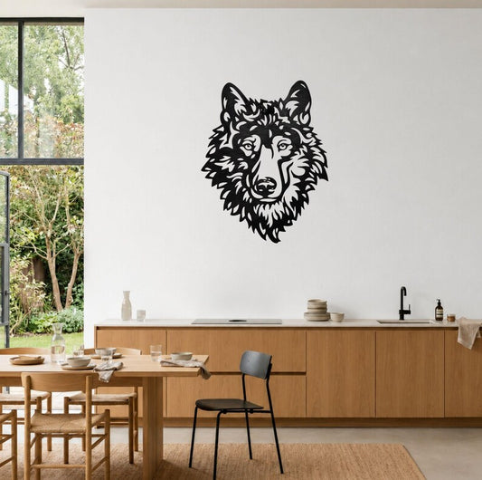 Minimalist Wolf Head Metal Wall Art