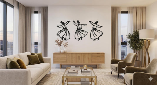 Whirling Dervish Metal Wall Art| Rumi Sufi Spiritual Decor | Set of 3