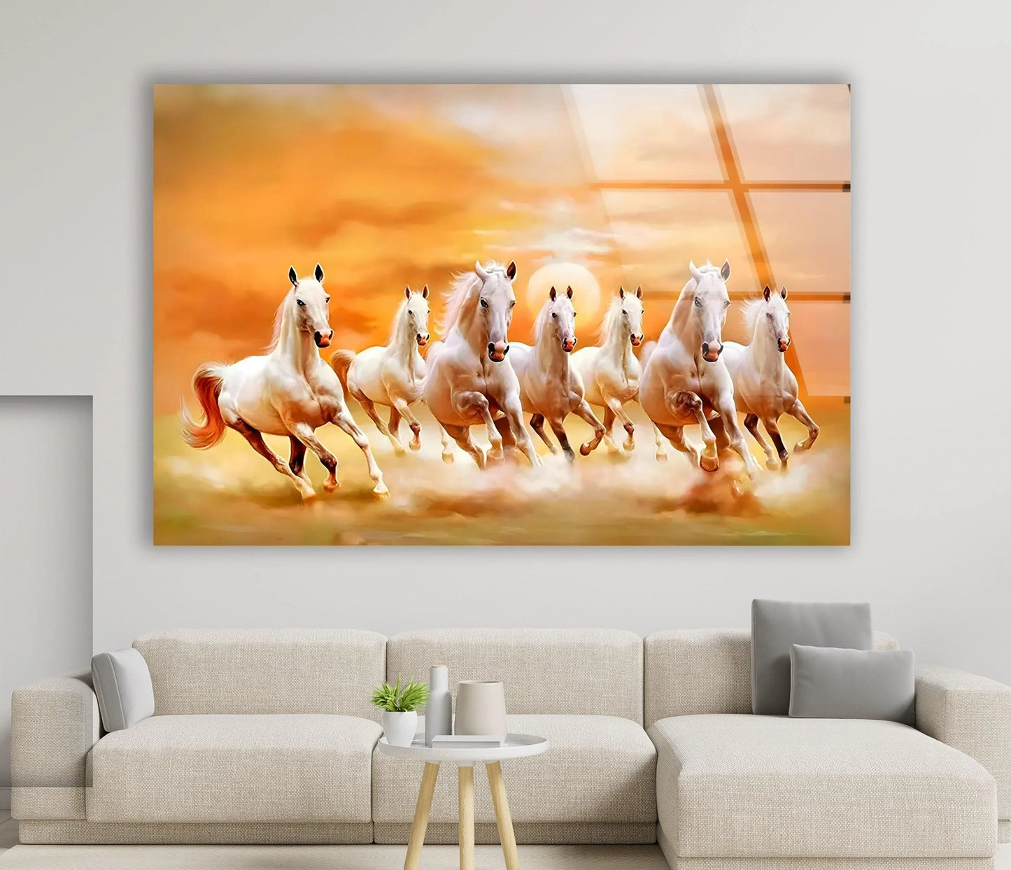 White Horses Running on Sunset Glass Wall Art | Wall Art